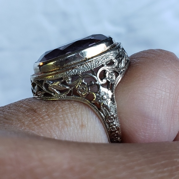 SOLD on Eby 14k Antique Filigree Amethyst Ring - Picture 6 of 8